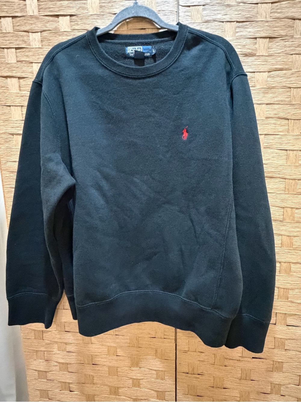 Vintage Polo Ralph Lauren Crewneck Sweatshirt Black Red Pony Logo Mens L - Picture 2 of 5